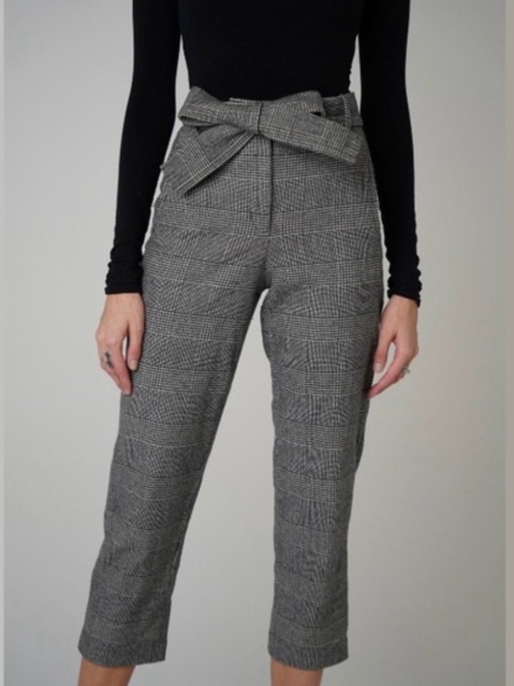 Aritzia Wilfred Jallade Wool Plaid Trouser Pants 6 Black White Career Classic